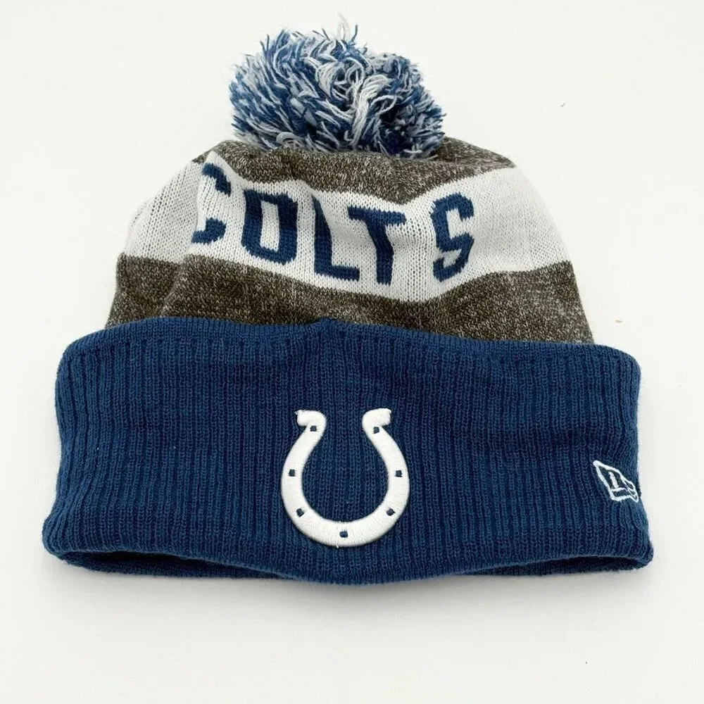 New Era NFL Pom Pom Topped Beanie Indianapolis Colts - Sized for Kids / Youth